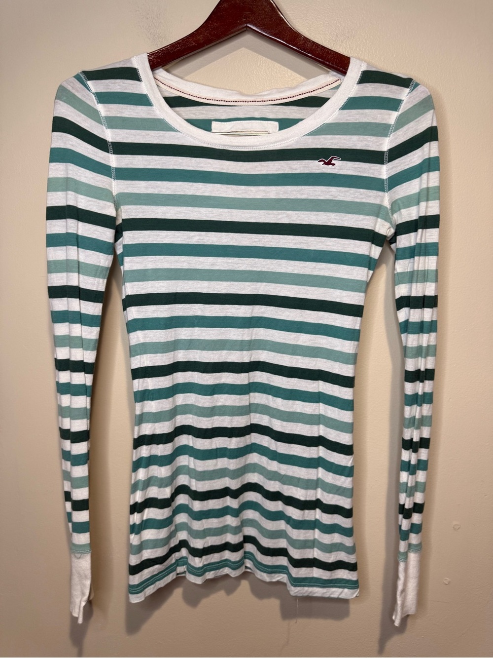 Vintage Y2k 00s Hollister Long Sleeve Top Sz Medium striped made in Peru